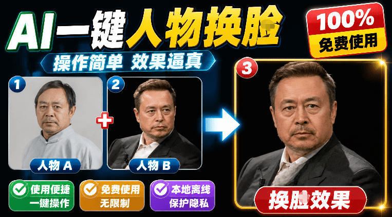 （19012期）纯离线本地运行！AI一键人物lian部替换软件，支持图片换lian，效果逼真，最便捷换lian工具FaceSwap-九节课
