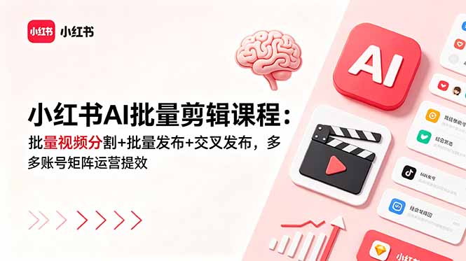 （18959期）小红书AI批量剪辑课程：批量视频分割+批量发布+交叉发布，多账号矩阵运营提效-九节课
