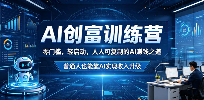 AI创富训练营，零门槛，轻启动，人人可复制的AI賺钱之道，普通人也能靠AI实现收入升级-九节课