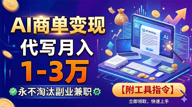 (19102期)AI商单变现,靠代写月入1-3万,永不淘汰副业兼职【附工具指令】-九节课
