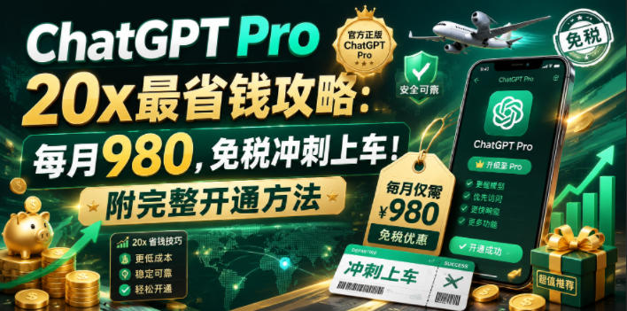 （18790期）ChatGPT Pro 20x 最省钱攻略：每月980，免税冲刺上车！附完整开通方法-九节课