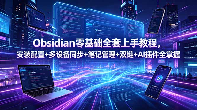 （18797期）Obsidian零基础全套上手教程，安装配置+多设备同步+笔记管理+双链+AI插件全掌握-九节课