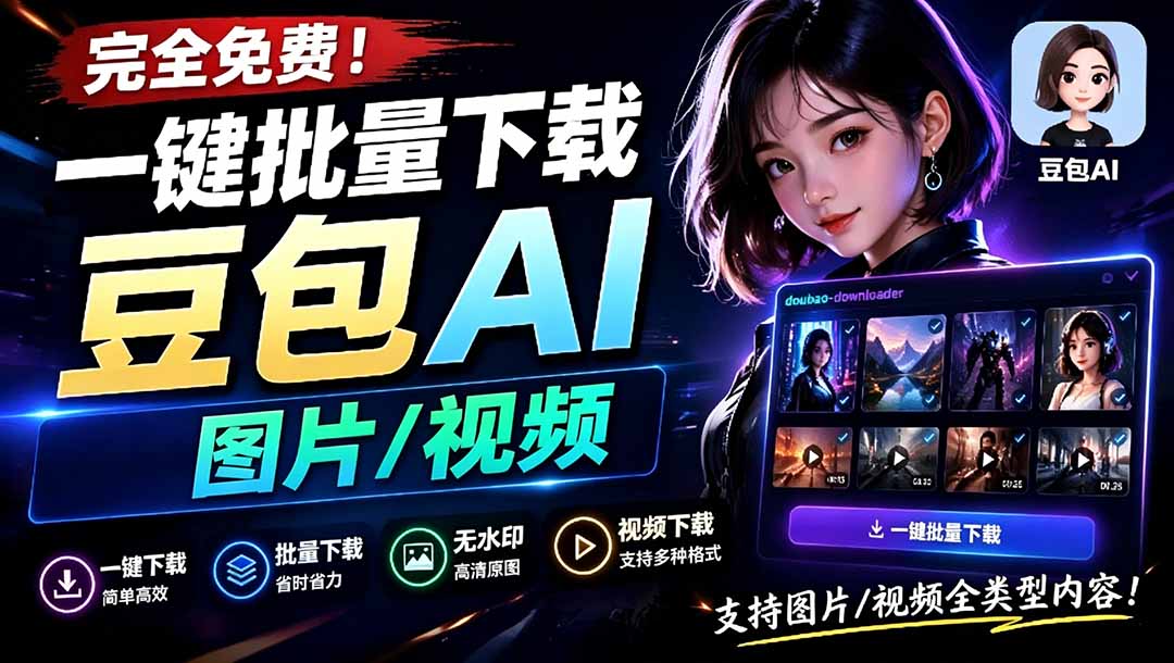 (19107期)Github最新发布!一键批量下载豆包AI无水印图片/视频,简单易用,自动解析提示词,doubao-downloader-九节课