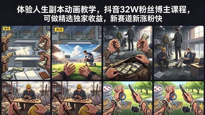 （18826期）体验人生副本动画教学， 抖音32W粉丝博主课程，可做精选独家收益，新赛道新涨粉快-九节课