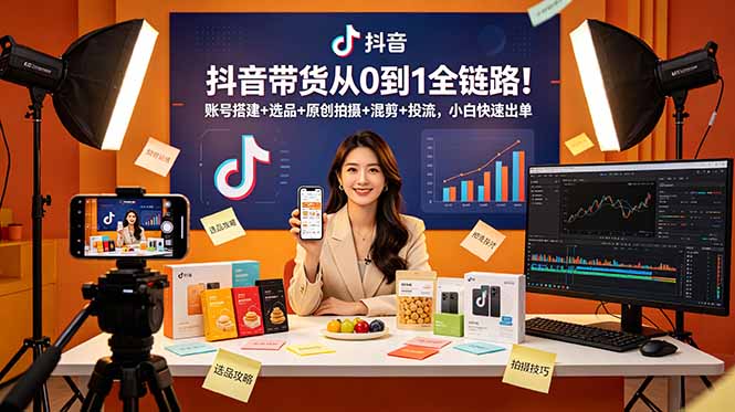 （18963期）抖音带货从0到1全链路！账号搭建+选品+原创拍摄+混剪+投流，小白快速出单-九节课