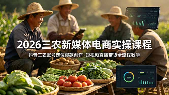 （18991期）2026三农新媒体电商实操课程：抖音三农账号定位爆款创作，短视频直播带货全流程教学-九节课