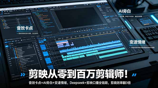 (18867期)剪映从零到百万剪辑师!音效卡点+AI旁白+变速情绪,Deepseek+剪映口播全链路,剪辑效率翻3倍-九节课