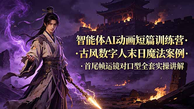 （19114期）智能体AI动画短篇训练营-更新，古风数字人末日魔法案例，首尾帧运镜对口型全套实操讲解-九节课