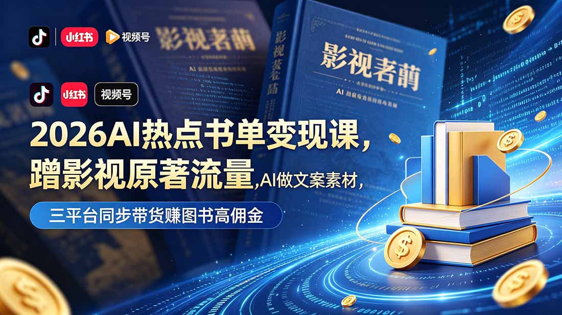 （18727期）2026AI热点书单变现课，蹭影视原著流量，AI做文案素材，三平台同步带货赚图书高佣金-九节课