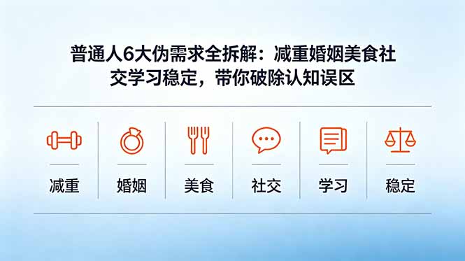 （18724期）付费文章：普通人6大伪需求全拆解：减重婚姻美食社交学习稳定，带你破除认知误区-九节课