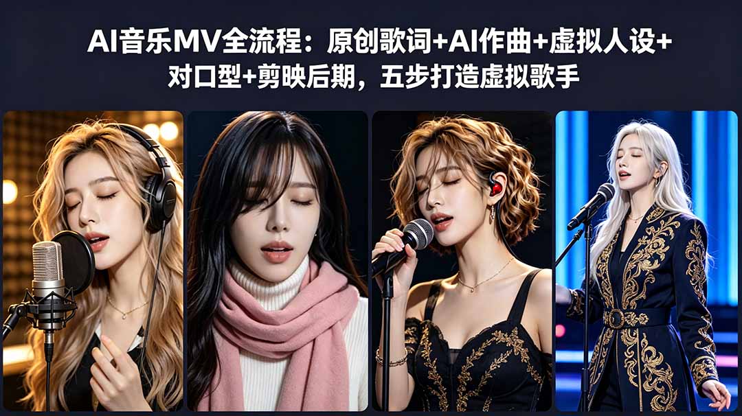 （18710期）AI音乐MV全流程：原创歌词+AI作曲+虚拟人设+对口型+剪映后期，五步打造虚拟歌手-九节课