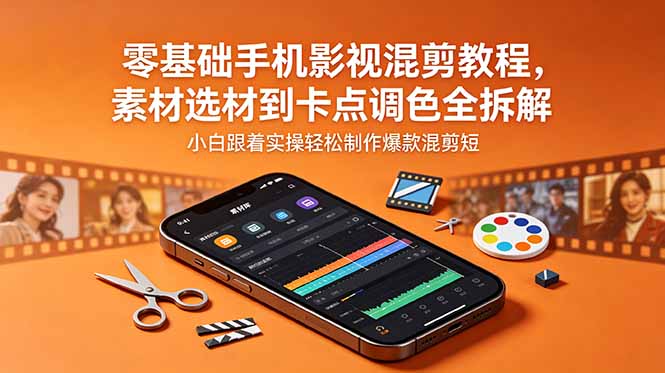 （18750期）零基础手机影视混剪教程，素材选材到卡点调色全拆解，小白跟着实操轻松制作爆款混剪短片-九节课