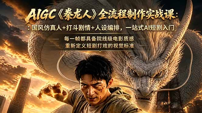 （18849期）AIGC《豢龙人》全流程制作实战课：国风仿真人+打斗剧情+人设编排，一站式AI短剧入门-九节课