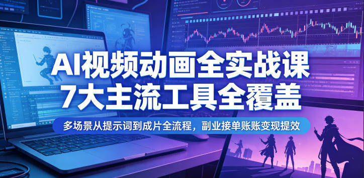 AI视频动画全实战课，7大主流工具全覆盖，多场景从提示词到成片全流程，副业接单账号变现提效-九节课