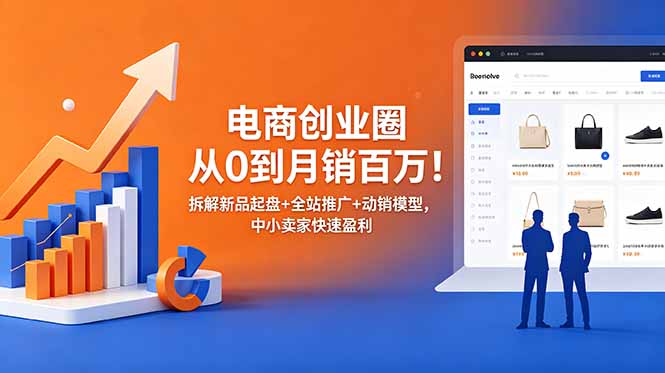 （18831期）电商创业圈从0到月销百万！拆解新品起盘+全站推广+动销模型，中小卖家快速盈利-九节课
