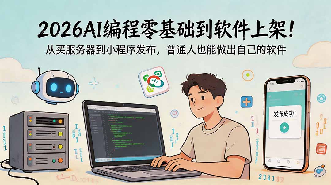 （18905期）2026AI编程零基础到软件上架！从买服务器到小程序发布，普通人也能做出自己的软件-九节课