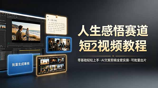 （19115期）人生感悟赛道短视频教程，零基础轻松上手，AI文案剪辑全套实操可批量出片-九节课