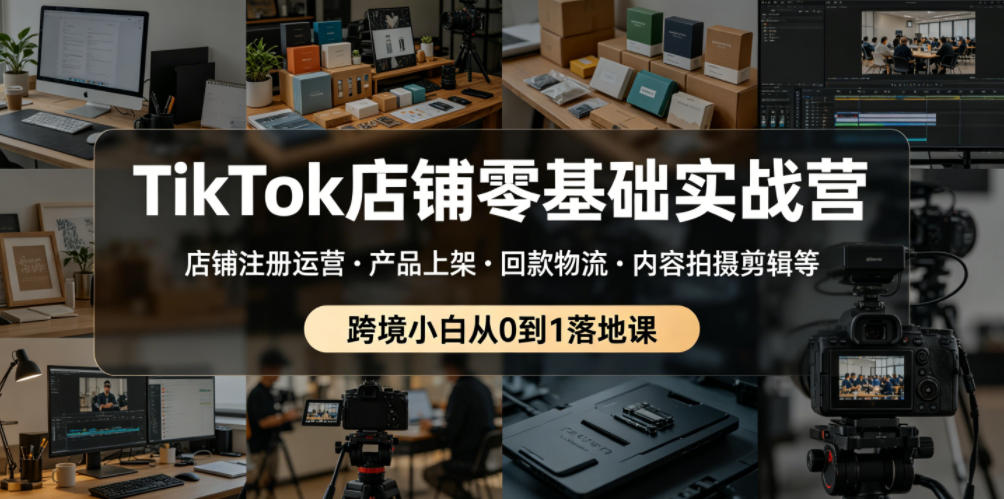 TikTok店铺零基础实战营，店铺注册运营・产品上架・回款物流・内容拍摄剪辑等 ，跨境小白从0到1落地课-九节课