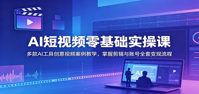 AI短视频零基础实操课：多款AI工具创意视频案例教学，掌握剪辑与账号全套变现流程-九节课