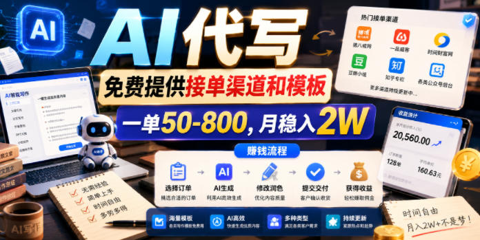 AI代写，免费提供接单渠道和模板，一单50-800，月稳入2W【揭秘】-九节课