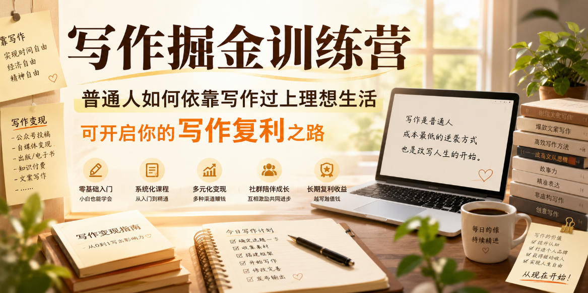 写作掘金训练营，普通人如何依靠写作过上理想生活，可开启你的写作复利之路（更新6月）-九节课