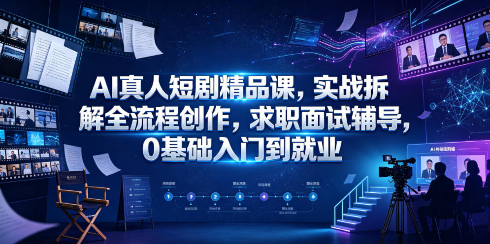 AI真人短剧精品课，实战拆解全流程创作，求职面试辅导，0基础入门到就业-九节课