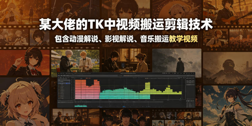 某大佬的TK中视频搬运剪辑技术，包含动漫解说、影视解说、音乐搬运教学视频-九节课