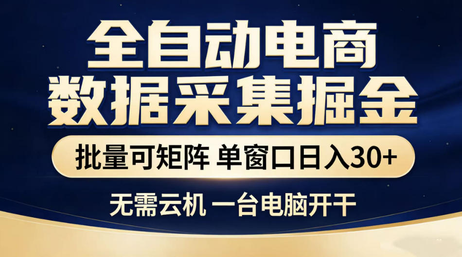 全自动电商数据采集掘金，批量可矩阵单窗口日入30+，无需云机一台电脑开干【揭秘】-九节课