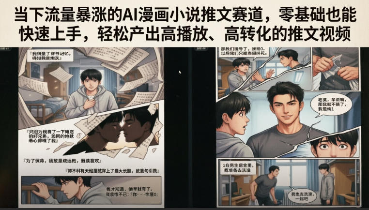 当下流量暴涨的AI漫画小说推文赛道，零基础也能快速上手，轻松产出高播放、高转化的推文视频-九节课