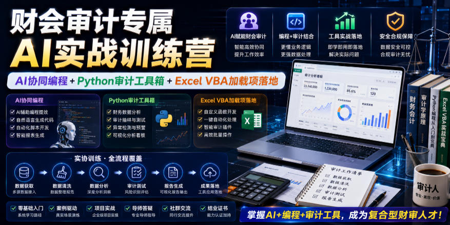 财会审计专属AI实战训练营｜AI协同编程+Python审计工具箱+Excel VBA加载项落地-九节课