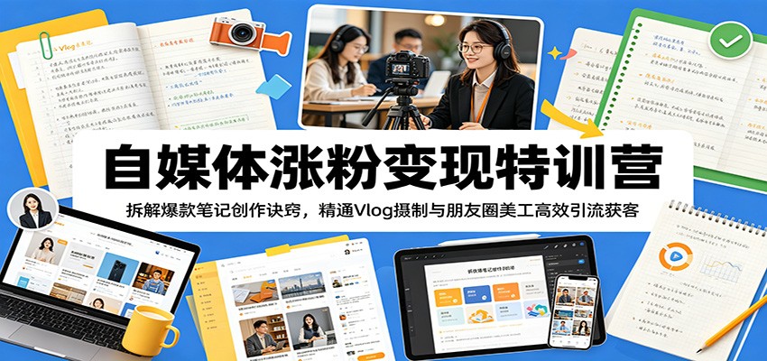 自媒体涨粉变现特训营：拆解爆款笔记创作诀窍，精通Vlog摄制与朋友圈美工高效引流获客-九节课