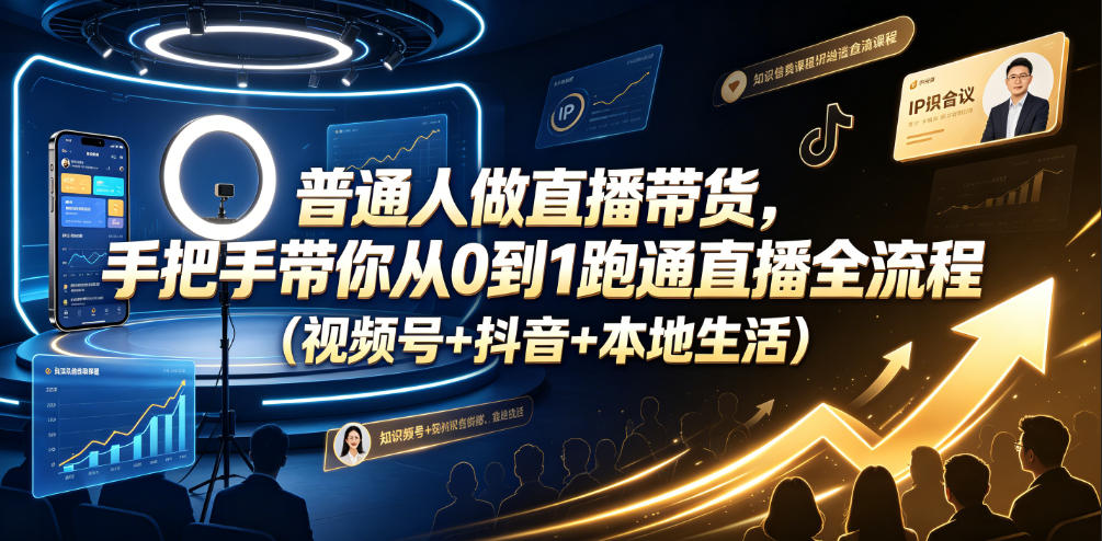 普通人做直播带货，手把手带你从0到1跑通直播全流程（视频号+抖音+本地生活）-九节课