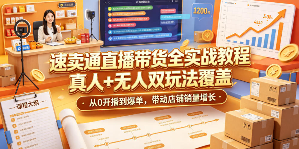 速卖通直播带货全实战教程，真人+无人双玩法覆盖，从0开播到爆单，带动店铺销量增长-九节课