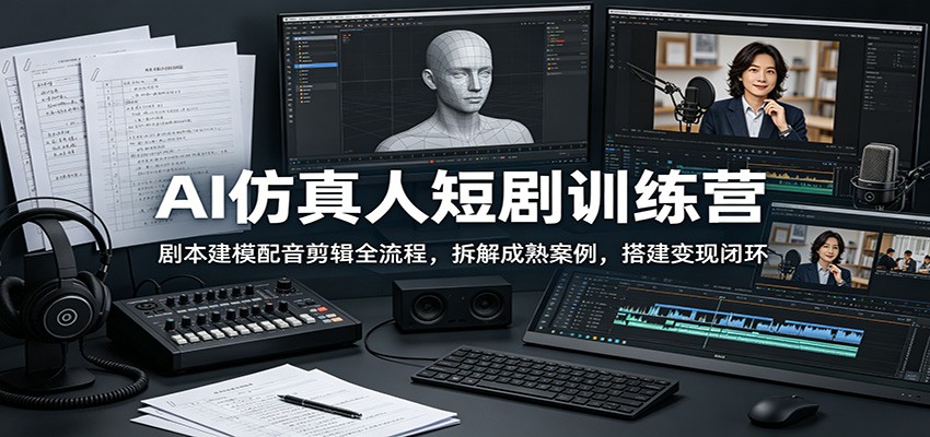 AI仿真人短剧训练营：剧本建模配音剪辑全流程，拆解成熟案例，搭建变现闭环-九节课