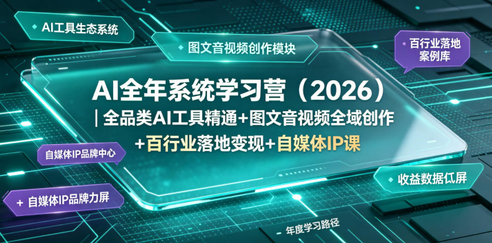 AI全年系统学习营（2026）｜全品类AI工具精通+图文音视频全域创作+百行业落地变现+自媒体IP打造年度进阶大课-九节课