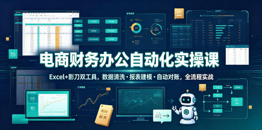 电商财务办公自动化实操课，Excel+影刀双工具，数据清洗・报表建模・自动对账，全流程实战-九节课