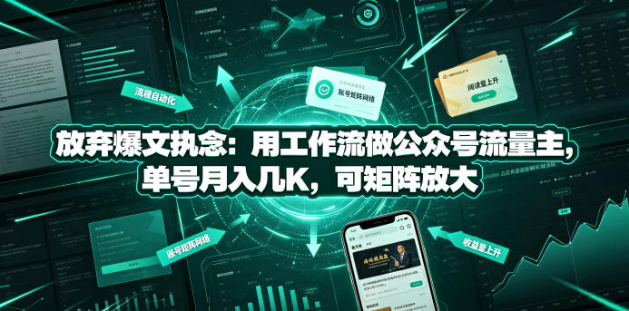 放弃爆文执念：用工作流做公众号流量主，单号月入几K，可矩阵放大-九节课