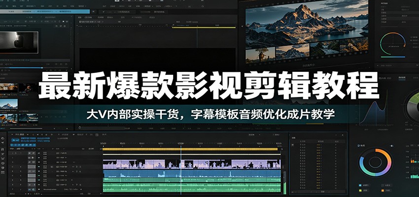 最新爆款影视剪辑教程：大V内部实操干货，字幕模板音频优化成片教学-九节课