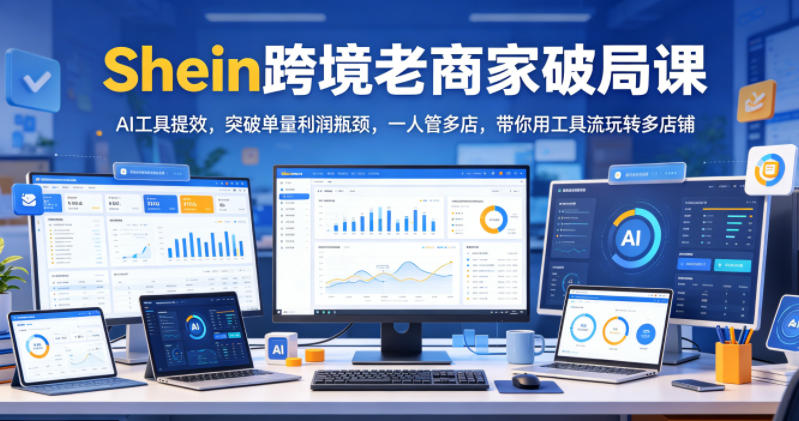Shein跨境老商家破局课，AI工具提效，突破单量利润瓶颈，一人管多店，带你用工具流玩转多店铺-九节课