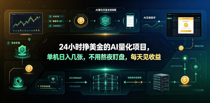 24小时挣美金的AI量化项目,单机日入几十美刀,不用熬夜盯盘,每天见收益【揭秘】-九节课