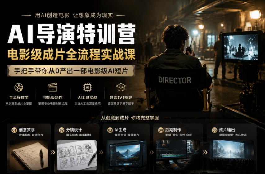 AI导演特训营，电影级成片全流程实战课，手把手带你从0产出一部电影级AI短片-九节课