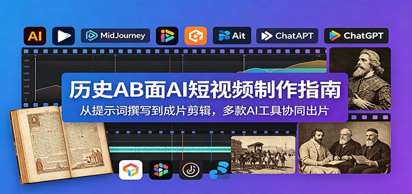 历史AB面AI短视频制作指南：从提示词撰写到成片剪辑，多款AI工具协同出片-九节课