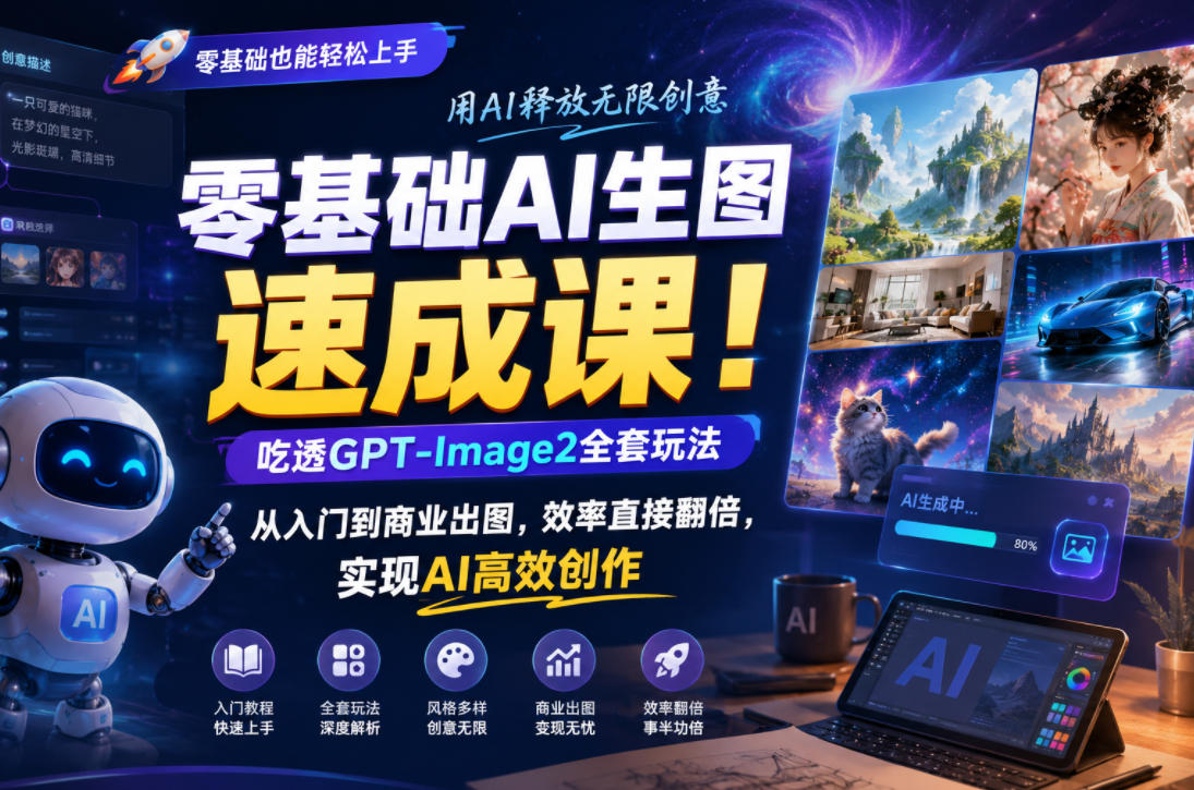 零基础AI生图速成课！吃透GPT-Image2全套玩法，从入门到商业出图，效率直接翻倍，实现AI高效创作-九节课