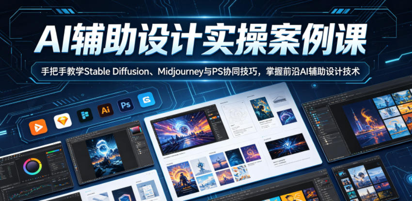 AI辅助设计实操案例课，手把手教学Stable Diffusion、Midjourney与PS协同技巧，掌握前沿AI辅助设计技术-九节课