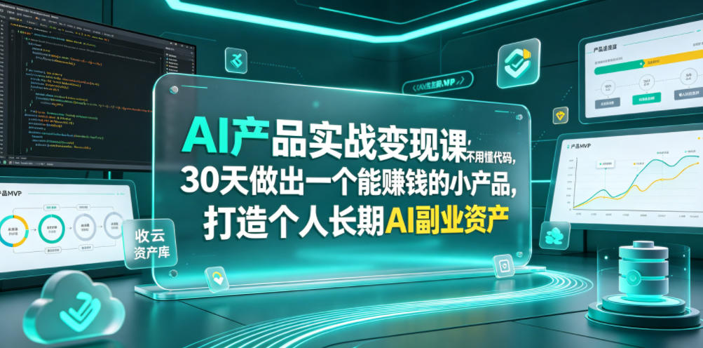 AI产品实战变现课，不用懂代码，30天做出一个能賺钱的小产品，打造个人长期AI副业资产（更新）-九节课