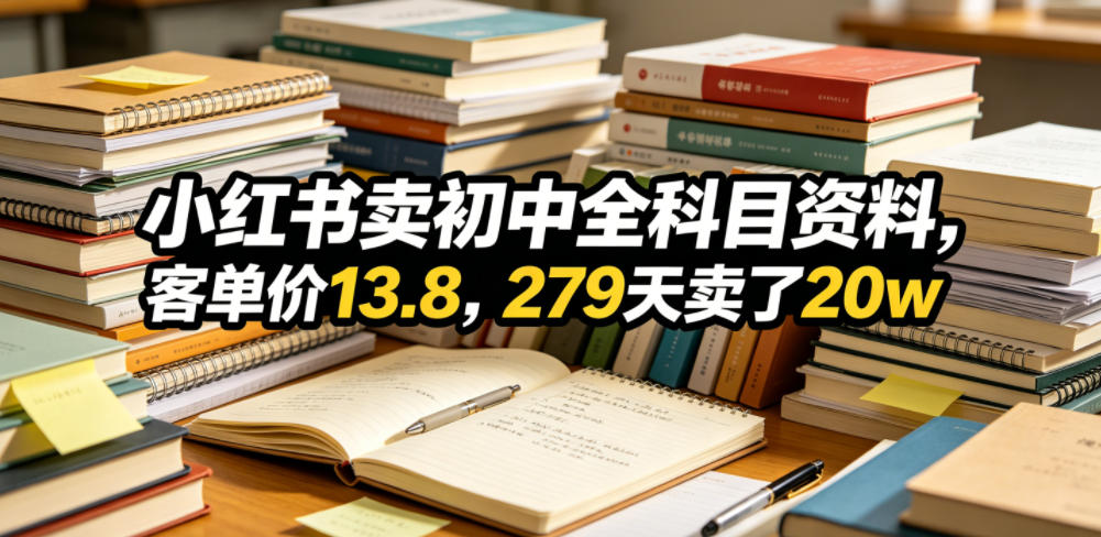 小红书卖初中全科目资料,客单价13.8,279天卖了20w-九节课