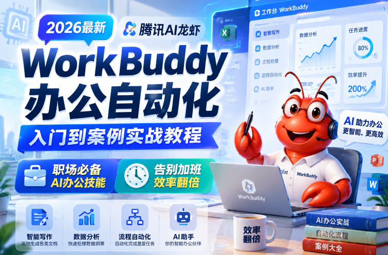 2026最新腾讯AI龙虾WorkBuddy办公自动化入门到案例实战教程，职场必备AI办公技能，告别加班，效率翻倍-九节课