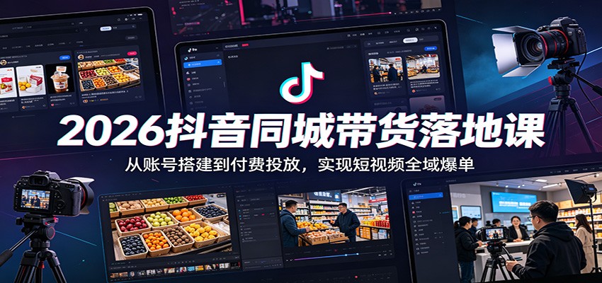 2026抖音同城带货落地课：从账号搭建到付费投放，实现短视频全域爆单-九节课