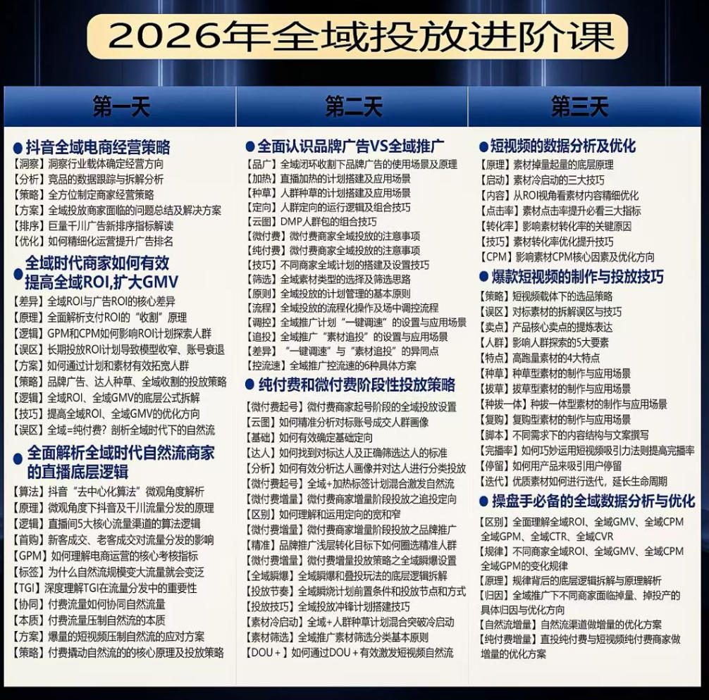 图片[2]-千川扫地僧2026抖音全域投放进阶课，少走弯路·快速起量·掌控增长，6月12-14号杭州线下课-九节课