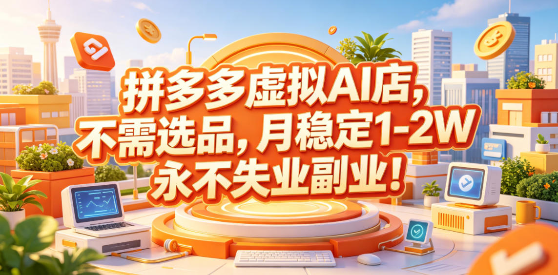 拼多多虚拟AI店，不需选品，月稳定1-2W，永不失业副业！【揭秘】-九节课